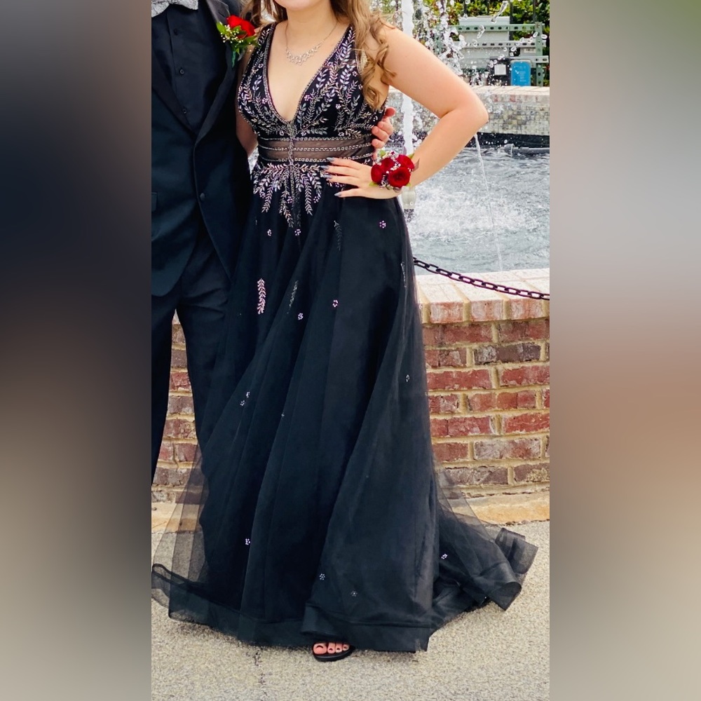 Black & Silver V-neck formal dress